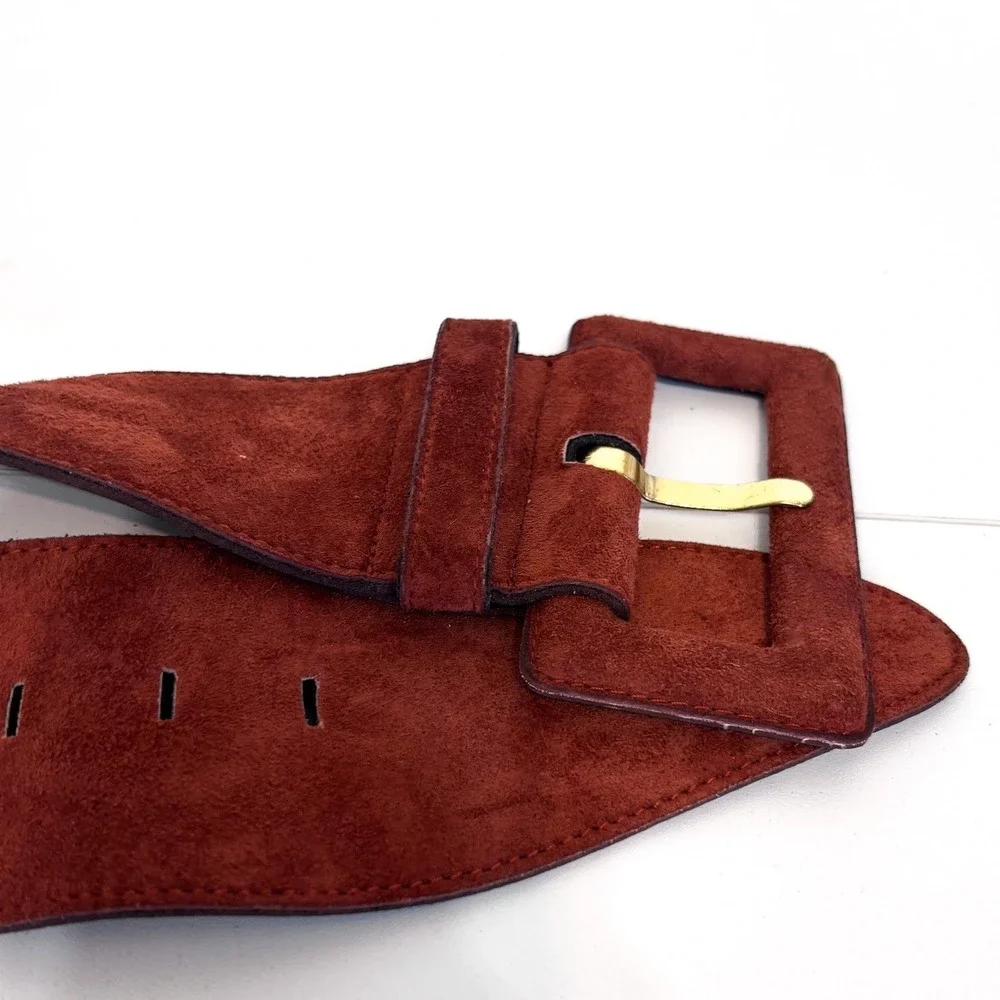 Express Vintage 80s Suede Statement Belt Small Rust Brown Chunky Wide Leather